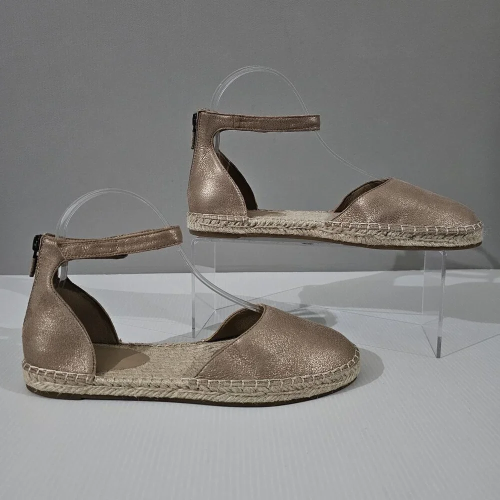 Eileen Fisher Lala Flat Espadrille Womens 8.5 Tan Metallic Leather Sandal NEW